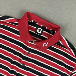 FootJoy Polo Shirt Mens Medium‎ Red Stripe Golf Performance Stretch Tour Issue